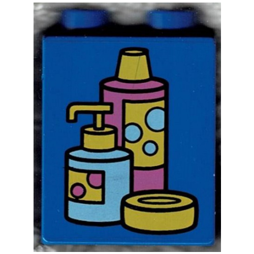 Lego Duplo Brick 1 x 2 x 2 with Shampoo and Soap Containers Print / Blue