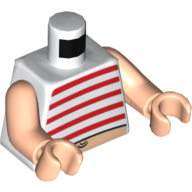 Lego Torso Tank Top, Red Stripes and Belly Button (Navel) Print, Light Nougat Arms and Hands / White