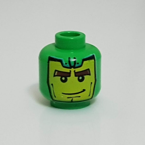 Lego Minifig Head Green Goblin, Balaclava with Yellow Face, Lines on Back Print [Blocked Open Stud] / Bright Green