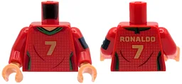 Torso Soccer / Football Jersey Portugal, White Mesh, Green Trim, Gold Number 7 and 'RONALDO' Pattern / Red Arm Left with Captain's Armband Pattern / Red Arm Right / Nougat Hands