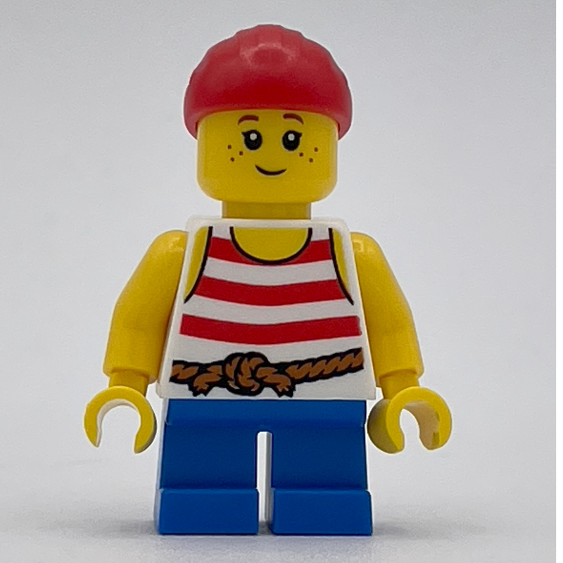 Lego Kid Pirate - Red Striped Shirt, Blue Legs, Red Bandana