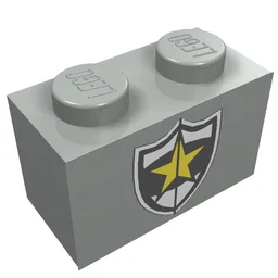 Brick 1 x 2 with Police Yellow Star Badge Print / Light Gray