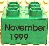Duplo, Brick 2 x 2 with Black 'November 1999' Pattern