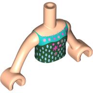 Lego Minidoll Torso Girl with Dark Green Dress, Dark Turquoise Trim, Olive Green Spots print, Light Nougat Arms and Hands / Light Nougat
