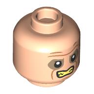 Lego Minifig Head The Penguin, Dark Tan Eyeshadow, Angry Grin, Tan Teeth print / Light Nougat