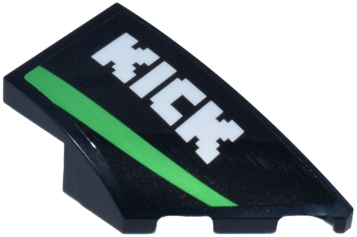 Lego Wedge 4 x 2 Right No Studs with White 'KICK' Logo and Bright Green Stripe Pattern (Sticker) - Set 77247