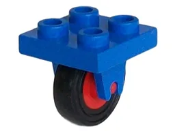 Plate, Modified 2 x 2 with Wheel Holder Bottom with Red Wheel with Black Tire 14mm D. x 4mm Smooth Small Single (8 / 3464c01) / Blue