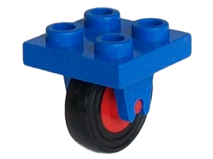 Lego Plate, Modified 2 x 2 with Wheel Holder Bottom with Red Wheel with Black Tire 14mm D. x 4mm Smooth Small Single (8 / 3464c01) / Blue