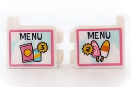 Container, Box 2 x 2 x 2 with 'MENU', Ice Creams and Number 2, Snack Packet, Soda Pop Can and Number 3 Pattern on Both Sides (Stickers) - Set 41429