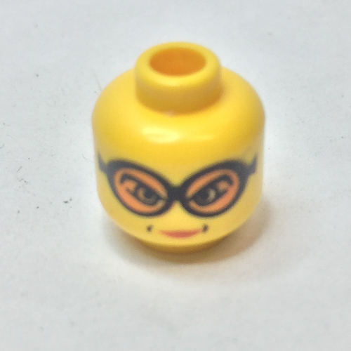 Lego Minifig Head Madame Hooch, Orange Goggles, Cheek Dimples, Lips Print [Blocked Open Stud] / Yellow