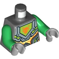 Torso, Armor with Orange and Gold Circuitry and Lime Emblem Framed with Orange Fox Head Print, Green Arms, Light Bluish Gray Hands