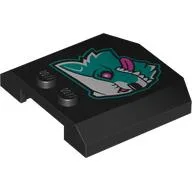 Brick Wedged, Curved Triple 4 x 4 x 2/3, 2 Studs with Dark Turquoise Wolf Head Print / Black