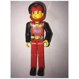 Technic Figure Red Legs, Red Top with Fire Print, Black Arms - Red Helmet