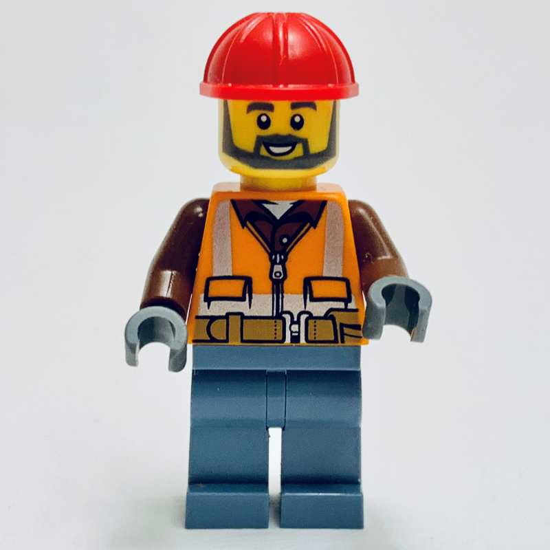 Lego Construction Worker, Orange Safety Jacket, Sand Blue Legs, Red Hard Hat (Gary Gangway)