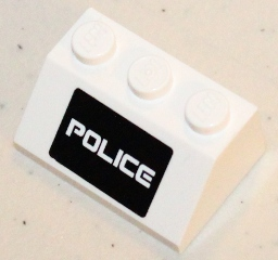 Lego Slope 45 2 x 3 with White 'POLICE' on Black Background Pattern (Sticker) - Set 5985