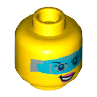 Lego Minifig Head Caila Phoenix, Dual Sided, Digital Eye Glasses, Pink Lips, Smirk / Visor Open Print [Hollow Stud] / Yellow
