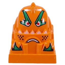 Racer Driver Head, Brick Special 2 x 2 Round, Green Eyebrows, Red Eyes, White Teeth Print (Scratch) / Orange