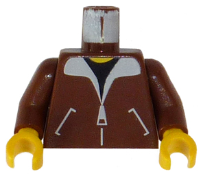 Lego Torso Aviator Bomber Jacket with White Pockets, Zipper and Fur Collar over Black Shirt, Yellow Neck Pattern / Reddish Brown Arms / Yellow Hands