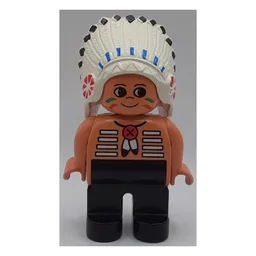 Duplo Figure, Early, Feather Headdress White, Black Legs, Feather Necklace, Facepaint Print / Nougat