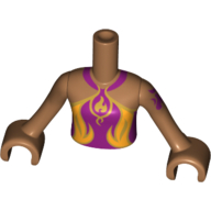 Lego Minidoll Torso Girl with Magenta Top, Gold and Orange Fire Symbol and Trim Print, Medium Nougat Arms with Hands with Dark Purple Elves Tattoo Left Print / Medium Nougat