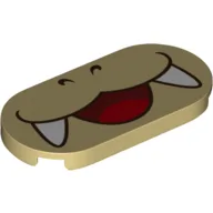 Tile Round 2 x 4 with Smiling Mouth with Fangs (Iggy Koopa) Print / Tan