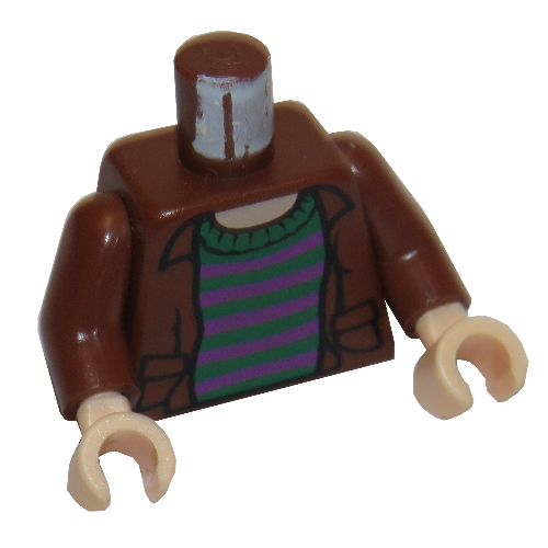 Lego Torso Shirt, Open over Striped Sweater Print (Ron Weasley), Reddish Brown Arms, Light Nougat Hands / Reddish Brown