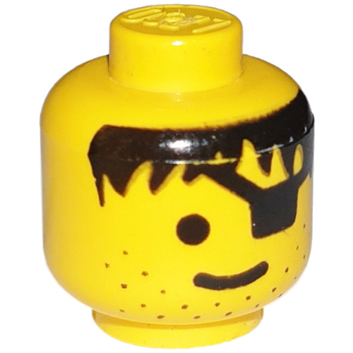 Lego Minifig Head Pirate, Eyepatch, Stubble, Black Hair Print [Solid Stud]
