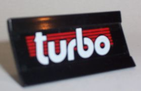 Lego Vehicle, Spoiler / Plow Blade 6 x 3 with Hinge with White 'turbo' on Red Stripes Pattern (Sticker) - Set 6639
