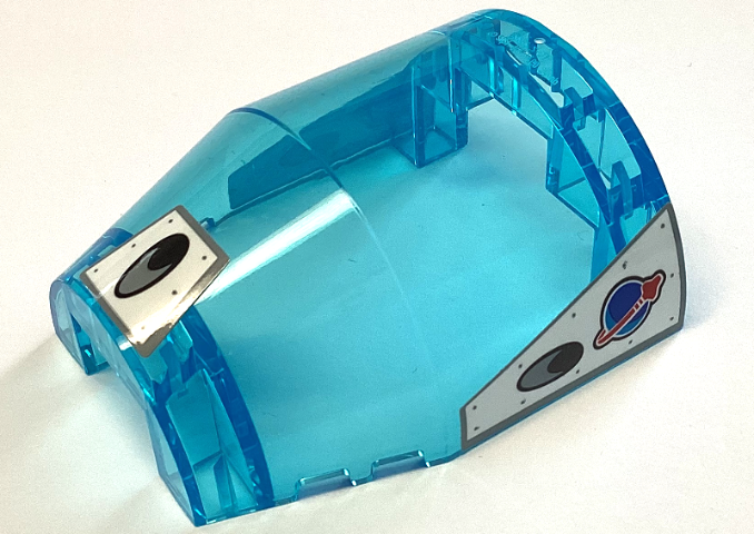 Lego Windscreen 7 x 6 x 2 2/3 Canopy with Blue and Red Classic Space Logo, Black and Light Bluish Gray Air Intake Vents Pattern on Both Sides (Stickers) - Sets 60349 / 60350