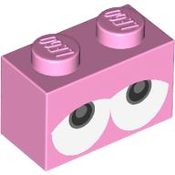 Lego Brick 1 x 2 with Drooping Eyes (Yoshi) Print / Bright Pink