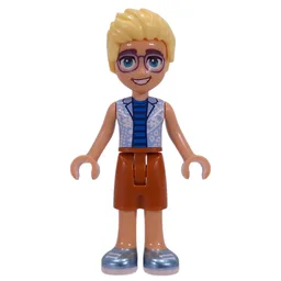 Olly, Bright Light Blue Shirt, Dark Orange Shorts