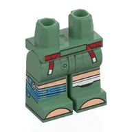 Hips and Sand Green Legs with Red Belt, Light Nougat Knees, Toes, White / Metal Blue Knee Wraps Print / Sand Green