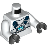 Lego Torso Protective Suit with Back Zipper and Astor City 'AC' Print, White Arms, Black Hands / White