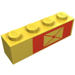Brick 1 x 4 with Envelope on Red Background, Right Print / Yellow