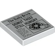 Tile 2 x 2 with Newspaper with 'The Daily Brick' and 'DONUT THIEF STILL HUNGRY' Print / White
