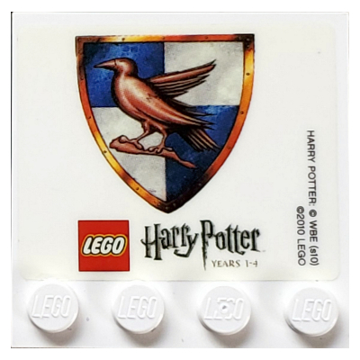 Lego Plate Special 4 x 4 with Studs on One Edge and 'LEGO Harry Potter Years 1 - 4' with Ravenclaw Crest Print (Sticker) / White