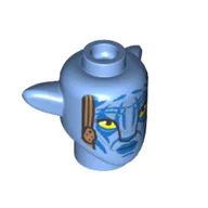 Minifig Head Special Alien Na'vi with Yellow Eyes, Blue Markings, Medium Nougat Braids Print / Medium Blue