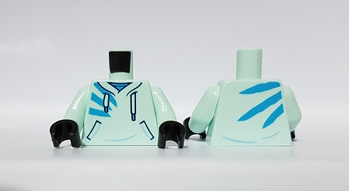 Lego Torso Hoodie with Laces and Pockets, Dark Azure Stripes Pattern / Light Aqua Arms / Black Hands