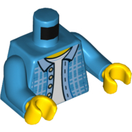 Lego Torso Plaid Shirt, Open with White Undershirt Print, Dark Azure Arms, Yellow Hands / Dark Azure