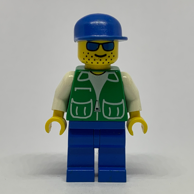 Lego Man, Green Jacket, Blue Legs, Blue Cap, Blue Sunglasses