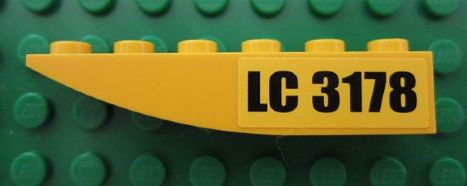 Lego Slope, Curved 6 x 1 Inverted with 'LC 3178' Pattern Model Right (Sticker) - Set 3178