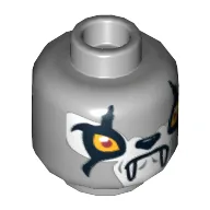 Minifig Head Worriz, Dual Sided, Wolf with Yellow Eyes, Black Scars, Fangs, Closed Mouth / Open Mouth Print [Hollow Stud] / Light Bluish Gray