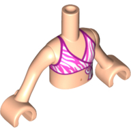Lego Minidoll Torso Girl with Dark Pink and White Bikini Top with Magenta Edges Print, Light Nougat Arms with Hands / Light Nougat