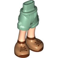 Lego Minidoll Hips and Shorts with Light Nougat Legs, Reddish Brown/Medium Nougat Boots print [Thin Hinge] / Sand Green