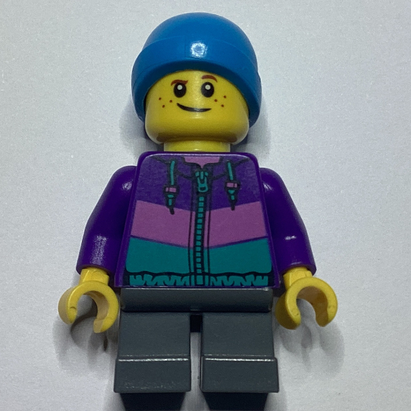 Lego Boy, Dark Purple Jacket, Short Dark Bluish Gray Legs, Dark Azure Beanie Hat
