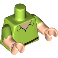 Lego Torso, Dual Molded Arms, Shirt, Light Nougat Neck, Dark Brown Belt print, Lime Sleeves Pattern with Scalloped Edges Print, Light Nougat Arms and Hands / Lime