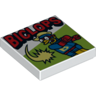 Lego Tile 2 x 2 with Red 'BICLOPS' Print / White