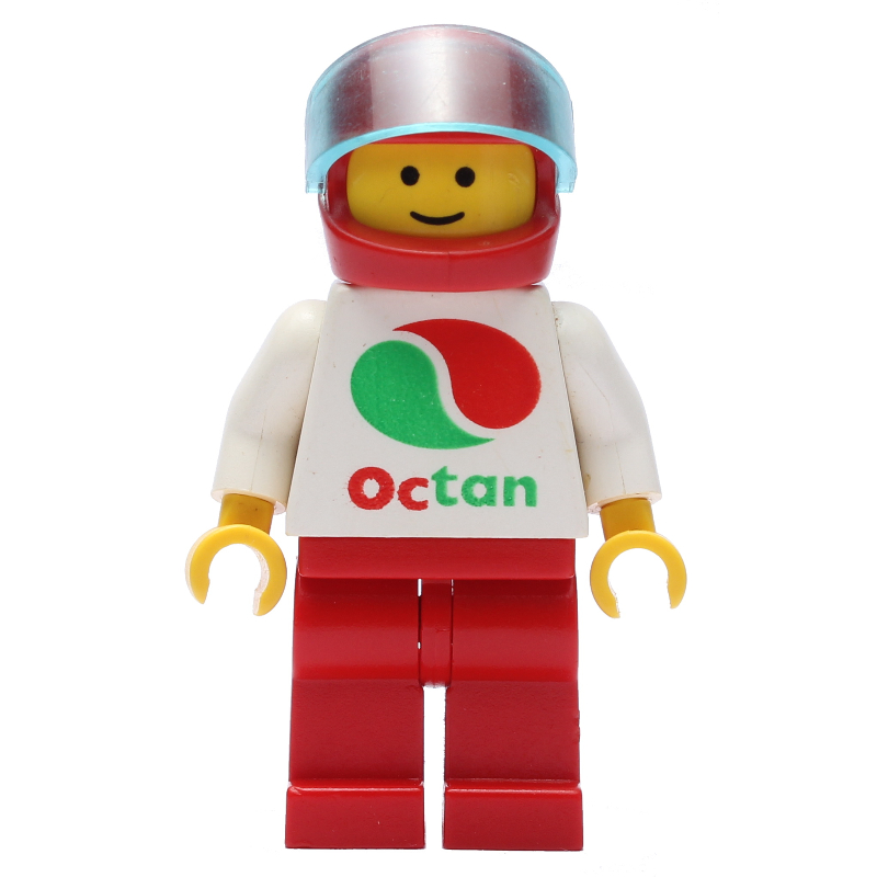 Lego Racer, White Top with Large Octan Logo, Red Legs, Red Helmet with Visor