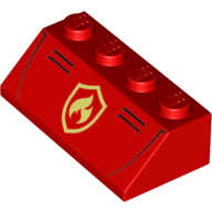 Lego Brick Sloped 45° 2 x 4 with Fire Fighter Logo/Symbol print / Red