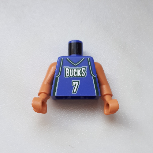 Lego Torso Basketball Jersey, Milwaukee Bucks '7' Print, Long One Piece Arms Nougat (NBA) / Violet